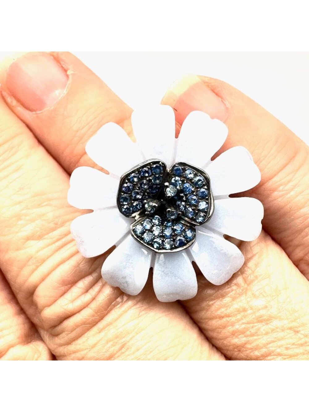 Carlo Viani LeVian Ring Blue Chalcedony Sapphire Sterling Silver Flower Size 6